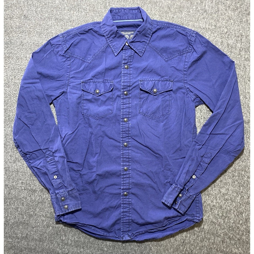 American Eagle Outfitters Button Up Shirt Men's Long Sleeve Blue Flannel Size XS